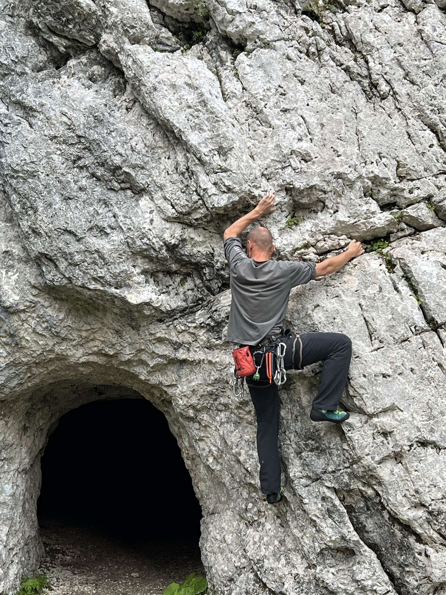 Climbing around the bunker in Sella Nevea