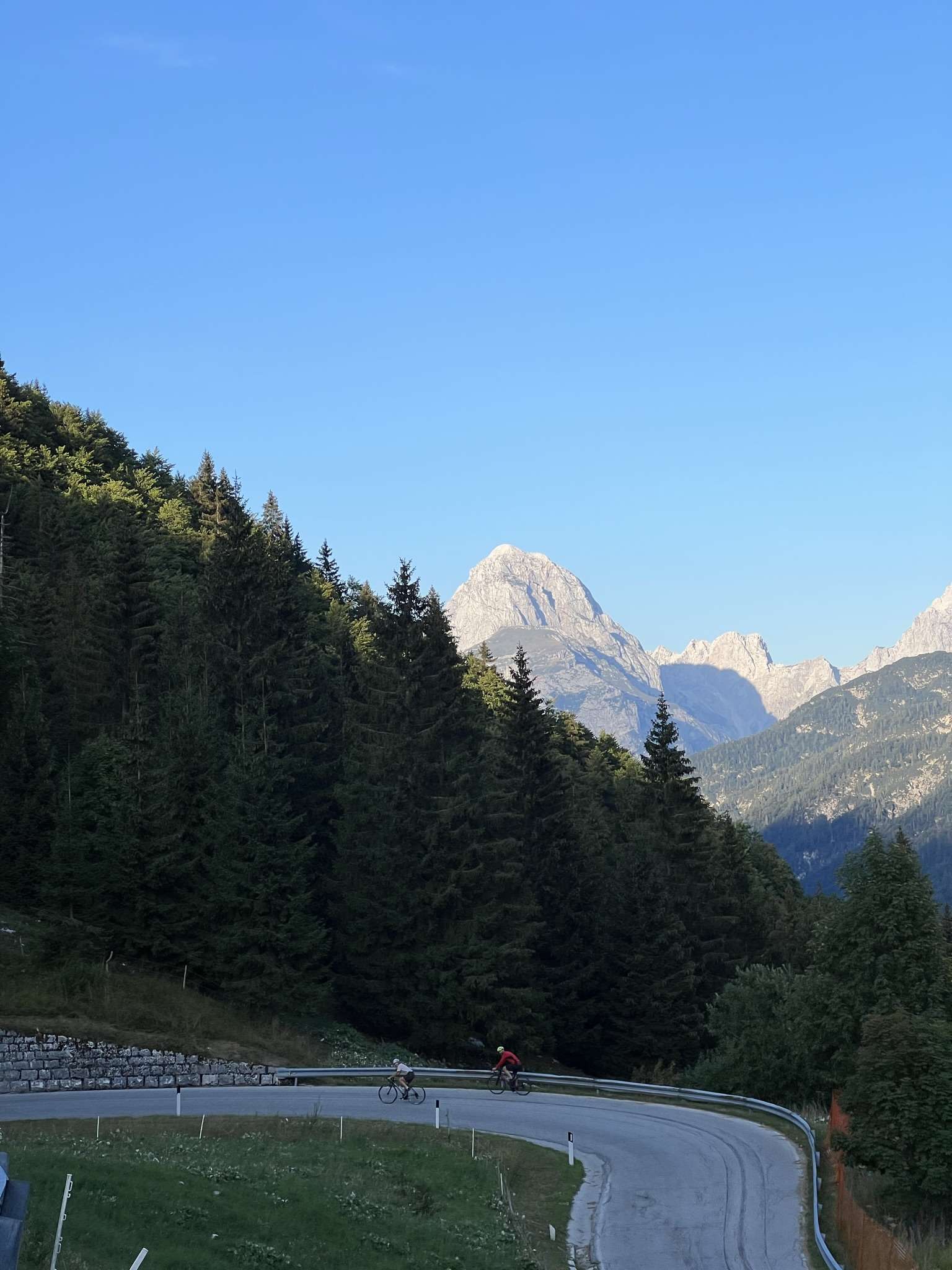 Cycling in Sella Nevea with views of mount Mangart